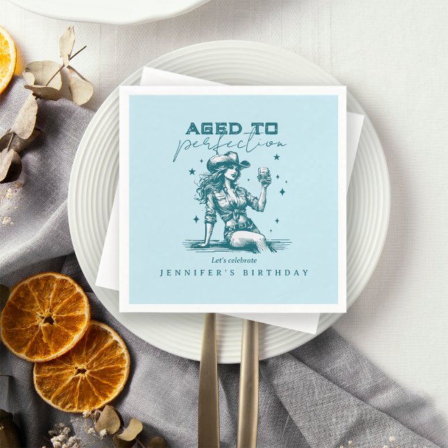 Guardanapo De Papel Blue Cowgirl Aged to Perfection Birthday Party  (Criador carregado)
