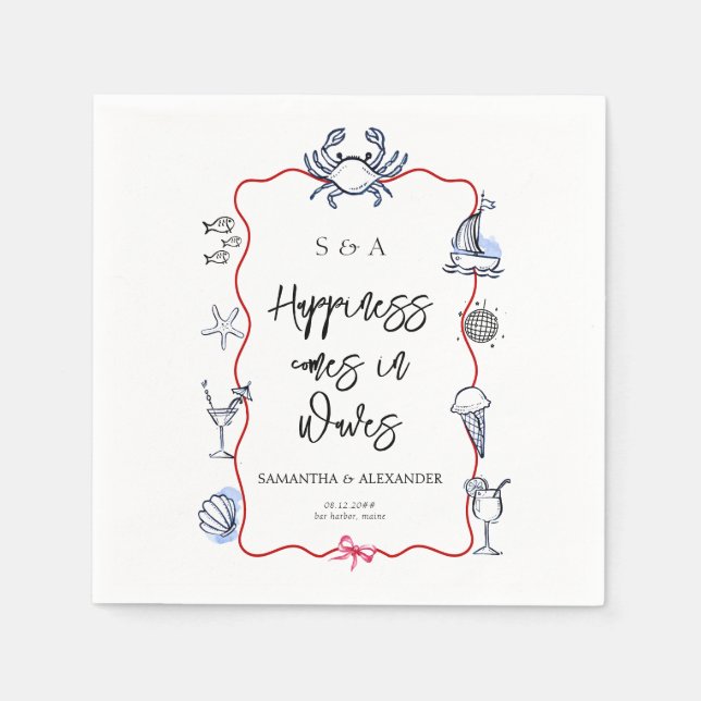 Guardanapo De Papel Blue Crab Doodle Beach Coastal Destination Wedding (Frente)