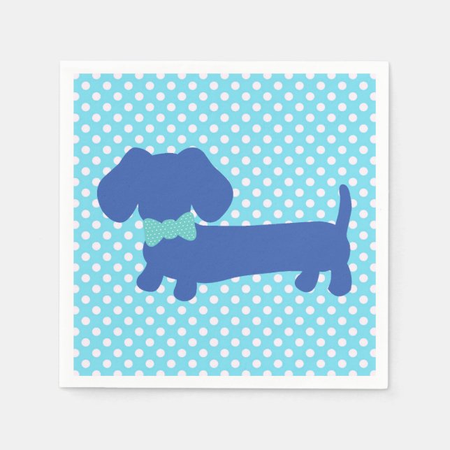 Guardanapo De Papel Blue Dachshund Wiener Dog Party Napkins (Frente)