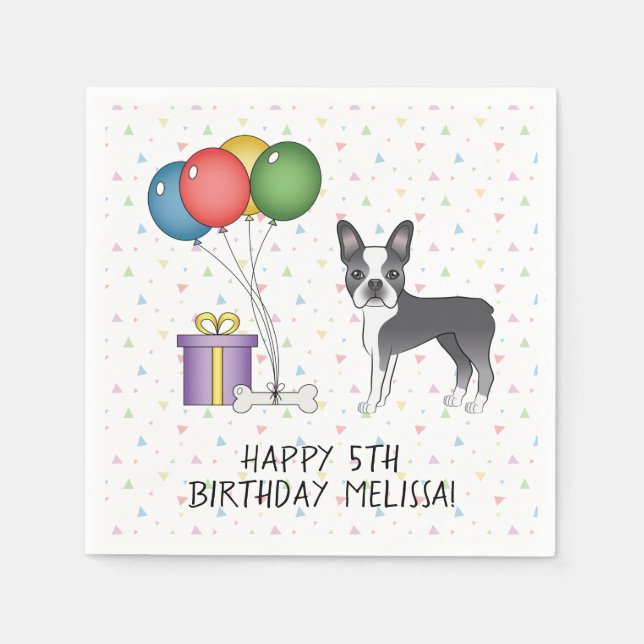 Guardanapo De Papel Blue E Branco Boston Terrier Cachorro Fofo - Anive (Frente)