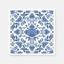 Guardanapo De Papel Blue Floral Chinoiserie White Watercolor