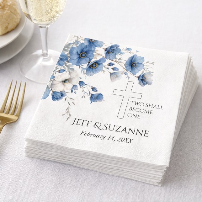 Guardanapo De Papel Blue Floral Cross Dois Torna-Se Um Casamento (Criador carregado)