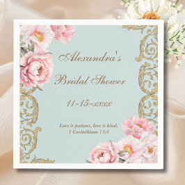 Guardanapo De Papel Blue Floral Vintage Peony Christian Bridal Shower
