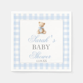 Guardanapo De Papel Blue Gingham Bear Baby Shower