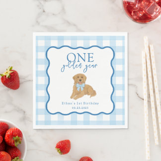 Guardanapo De Papel Blue Gingham One Golden Year Boys First Birthday