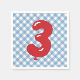 Guardanapo De Papel Blue Gingham Red Number 3 Napkin