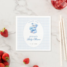 Blue Gingham Teddy Bear Neutral Baby Shower