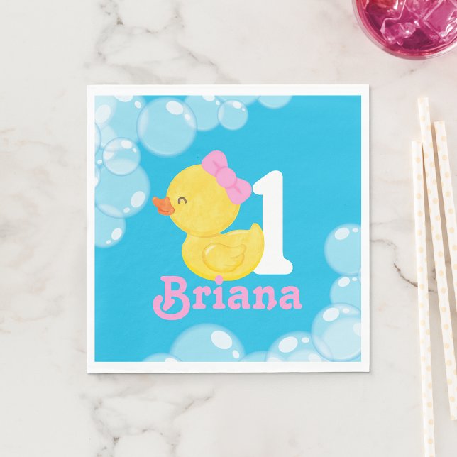 Guardanapo De Papel Blue Girl Rubber Duck Personalizado Aniversário (Blue Girl Rubber Duck Personalized Birthday Napkins)