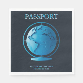 Guardanapo De Papel Blue Globe Passport Travel Baby Shower