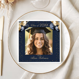 Guardanapo De Papel Blue Gold Balloon Glitter Graduation Party Photo