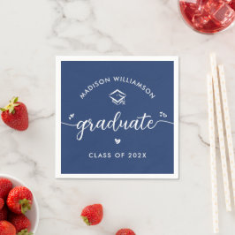 Guardanapo De Papel Blue Graduation Script Hearts Cap Icon Modern Fun