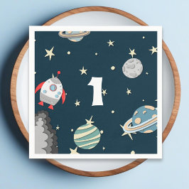 Guardanapo De Papel Blue Green Planets Rocket Ship Boy Primeiro Aniver