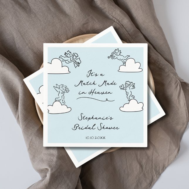 Guardanapo De Papel Blue Hand Drawn Match Made In Heaven Bridal Shower (Criador carregado)