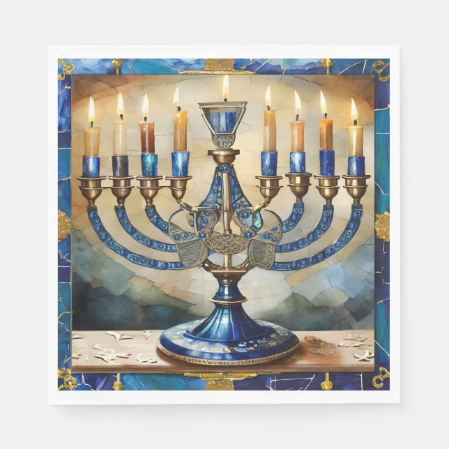 Guardanapo De Papel Blue Hanukkah Menorah (Frente)