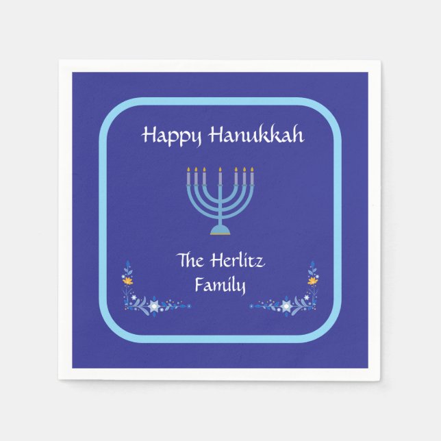 Guardanapo De Papel Blue HANUKKAH Menorah Customize NAME (Frente)