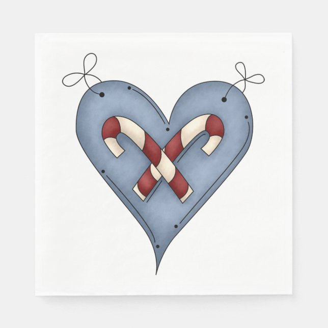 Guardanapo De Papel Blue Heart with Candy Canes Country Christmas (Frente)