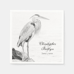 Guardanapo De Papel Blue Heron e Rocks, Casamento de Sketch de Aves Aq