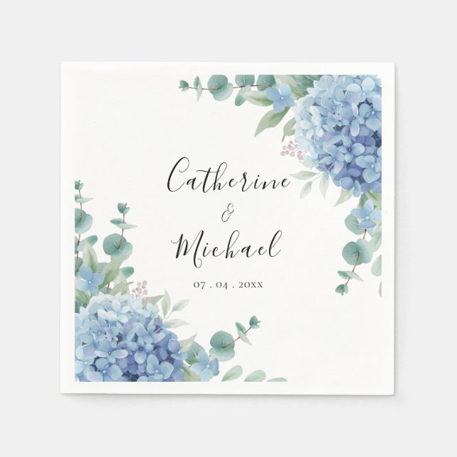 Guardanapo De Papel Blue Hydrangea Floral Wedding  (Frente)