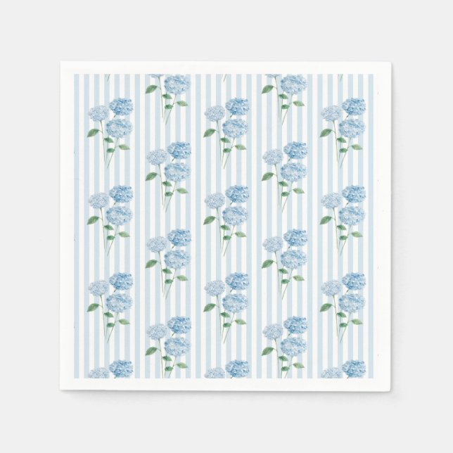 Guardanapo De Papel Blue Hydrangea Flower Shower Blue Stripe (Frente)