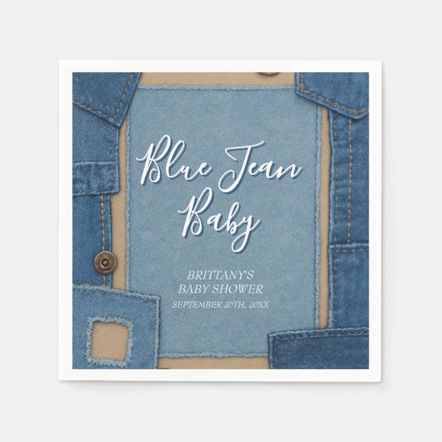 Guardanapo De Papel Blue Jean Baby Denim Baby Shower (Frente)