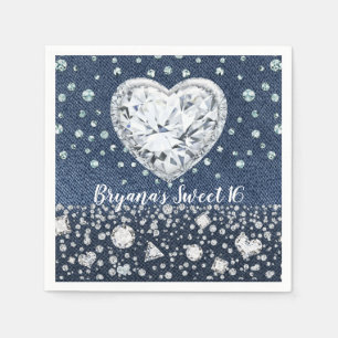 Guardanapo De Papel Blue Jean Denim & Diamantes Brilho de Diamante Cor