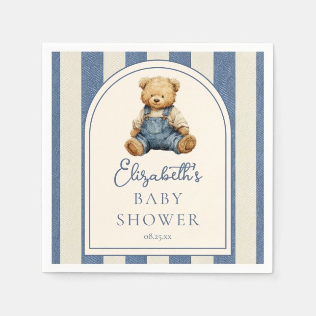 Guardanapo De Papel Blue Jean Denim Teddy Bear Baby Shower (Frente)