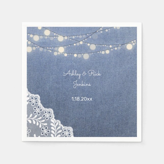 Guardanapo De Papel Blue Jean, Lace, String Lights (Frente)