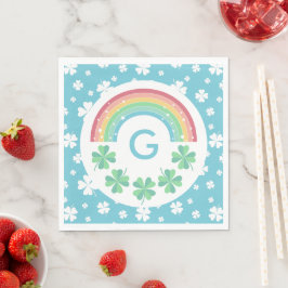 Guardanapo De Papel Blue Monograma Clover & Rainbow Boy Lucky One