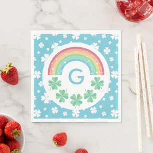 Guardanapo De Papel Blue Monograma Clover & Rainbow Boy Lucky One