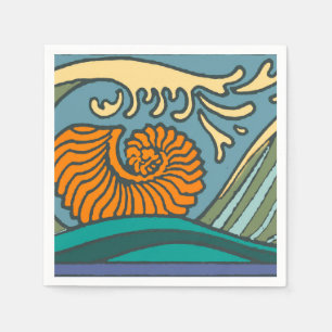 Guardanapo De Papel Blue Ocean Waves Nautilus Seashell Patterno Nouvea