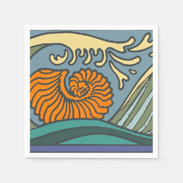 Guardanapo De Papel Blue Ocean Waves Nautilus Seashell Patterno Nouvea (Frente)