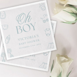 Guardanapo De Papel Blue Oh Boy Elegant Hand Drawn Baby Shower