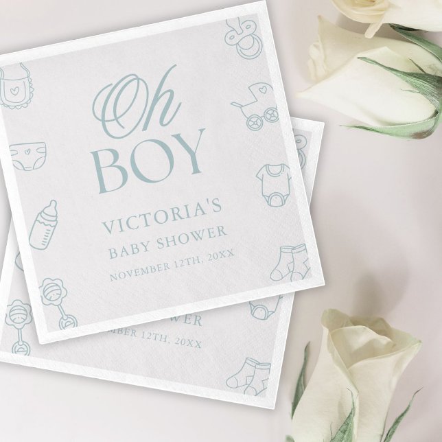 Guardanapo De Papel Blue Oh Boy Elegant Hand Drawn Baby Shower (Criador carregado)