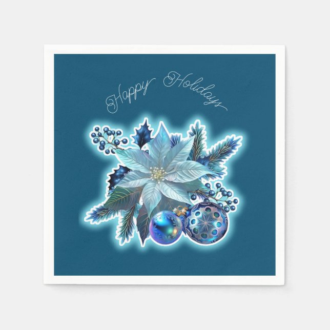 Guardanapo De Papel Blue Poinsettia Joy (Frente)