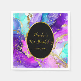 Guardanapo De Papel Blue, Purple and Gold Ink Birthday Party