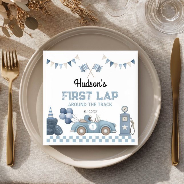 Guardanapo De Papel Blue Race Car First Lap Around the Track Birthday (Criador carregado)