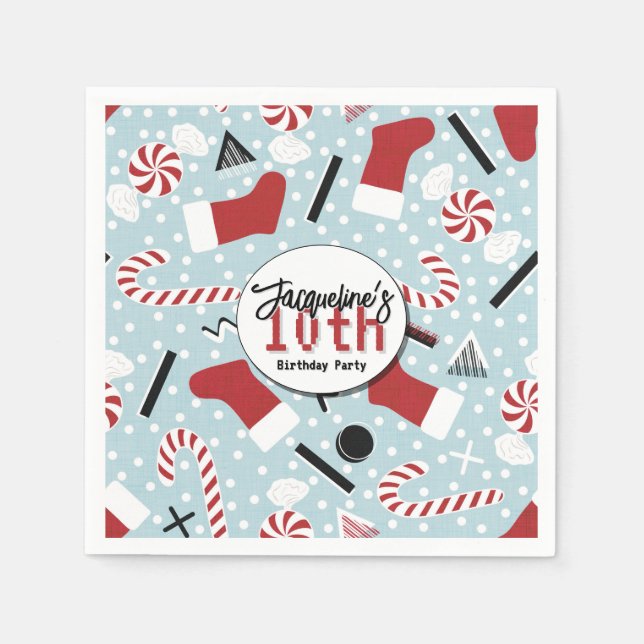 Guardanapo De Papel Blue Retro Christmas Peppermint Birthday (Frente)