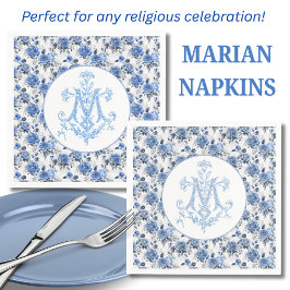 Guardanapo De Papel Blue Rosa Floral Marian Cross Religião Mary