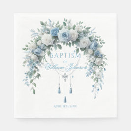 Guardanapo De Papel Blue Rose & Silver Cross Baptism Napkins