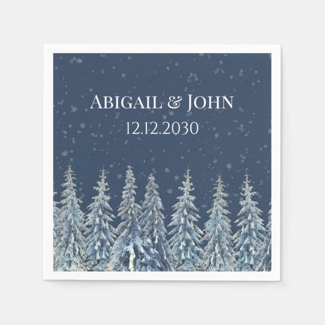 Guardanapo De Papel Blue Rustic Winter Forest Wedding Napkin (Frente)