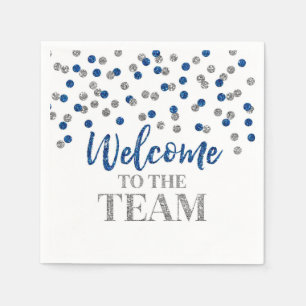 Guardanapo De Papel Blue Silver Confetti Bem-vindo à Equipe Napkins