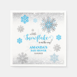 Guardanapo De Papel Blue Silver Glittery Snow Flake Winter Baby Shower