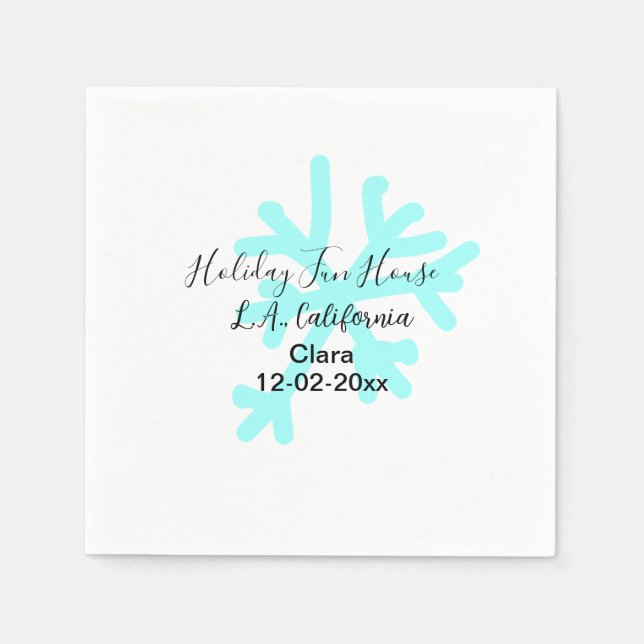 Guardanapo De Papel Blue snowflakes holiday camping house place date (Frente)