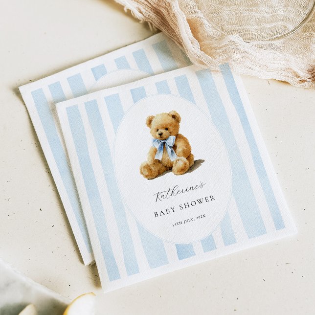 Guardanapo De Papel Blue Stripes Bear Baby Shower Welcome Sign (Criador carregado)