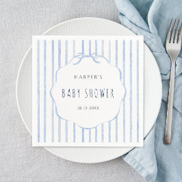 Guardanapo De Papel Blue Stripes with Scalloped Frame Boy Baby Shower