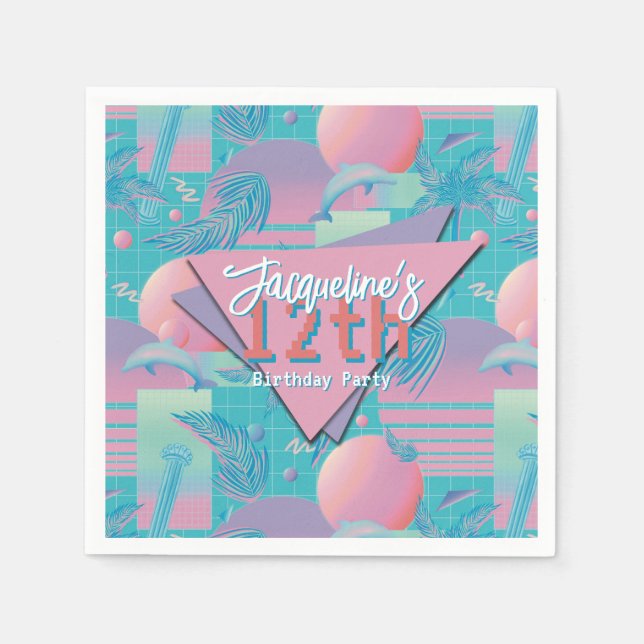 Guardanapo De Papel Blue Summer Vaporwave Sunset Birday (Frente)