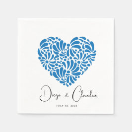 Guardanapo De Papel Blue Talavera Heart Wedding Napkins