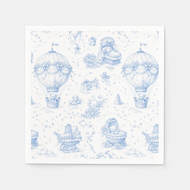 Guardanapo De Papel Blue Toile de Jouy Baby Shower Napkins (Frente)