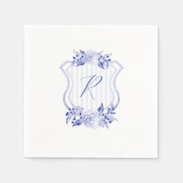 Guardanapo De Papel Blue Watercolor Monograma Floral Napkins