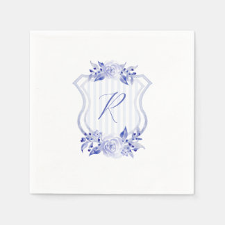 Guardanapo De Papel Blue Watercolor Monograma Floral Napkins